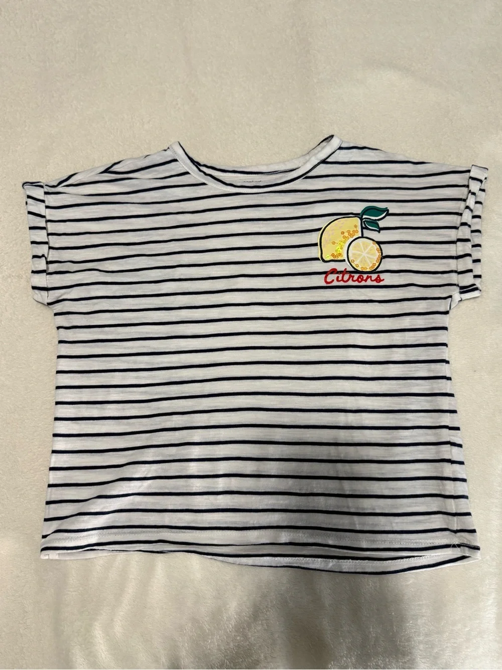 Carter's White & Navy Striped Tee with Lemon Patch